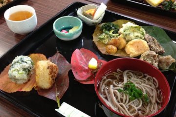 Soba lunch, prepared and ready to eat