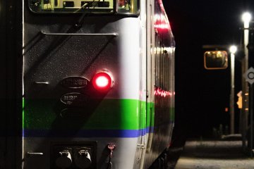 Night train heading into the wilderness of Hokkaido