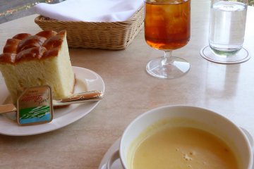 <p>Part of a tasty lunch at the Grand Cafe Patio, which overlooks the garden.</p>