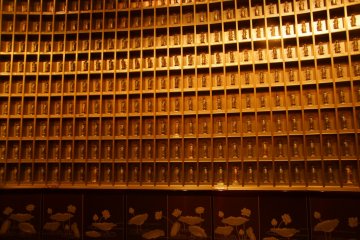<p>Golden statues inside the giant Buddha</p>