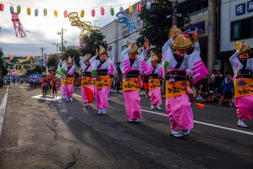 <p>Dancers in the street during the Kutchan Matsuri</p>