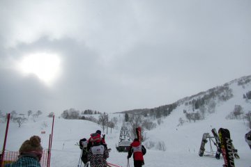 <p>Looking up the pair lift</p>