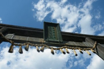 <p>Under the torii gate, looking up.</p>
