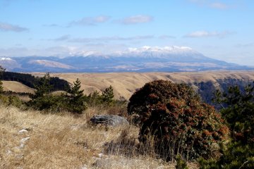 <p>You can also see over to the Kuju Range in Oita Prefecture</p>