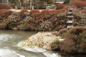 <p>Icy view of Shoyoen Garden, part of the Rinno-ji temple complex in Nikko</p>