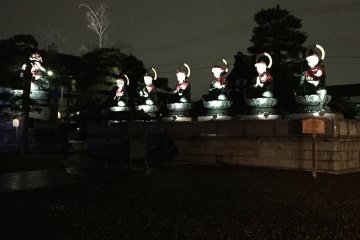 <p>The Jizo Bodhisattvas lit up on the road to Zenkoji</p>
