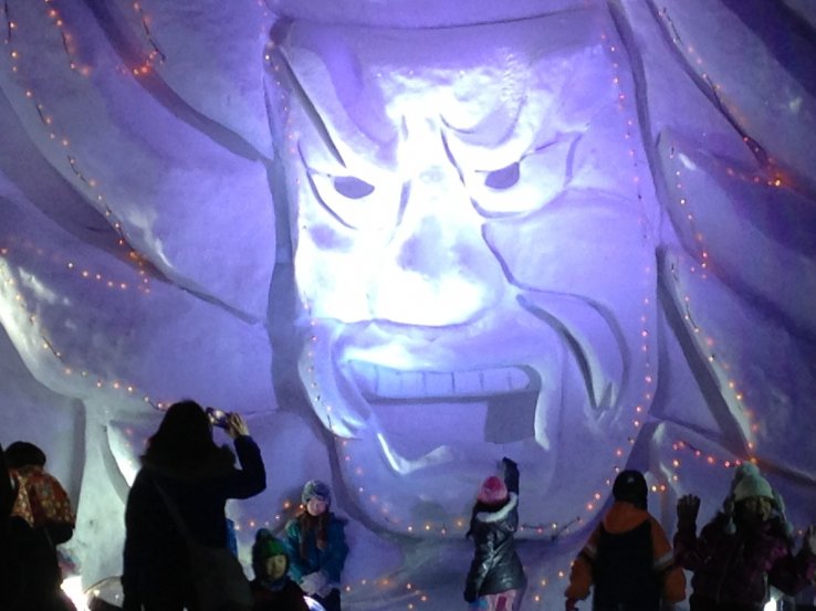 A giant snow sculpture a samurai commonly seen in Aomori's Nebuta festival
