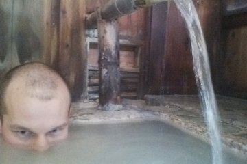 <p>Soaking in my private bath inside the men's locker room next to the mixed bath</p>