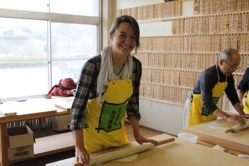 <p>One of the many parts of soba-uchi is rolling it out over and over to make the dough even.&nbsp;</p>