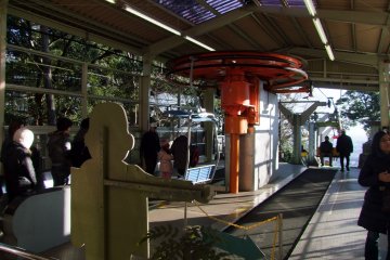 <p>Boarding the lift from the top station</p>