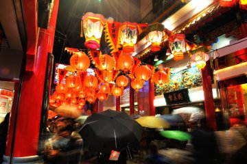 Lanterns and colorful umbrellas