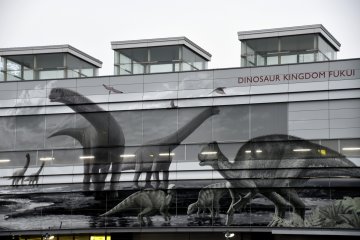 <p>Dinosaurs on the wall of JR Fukui Station terminal building</p>