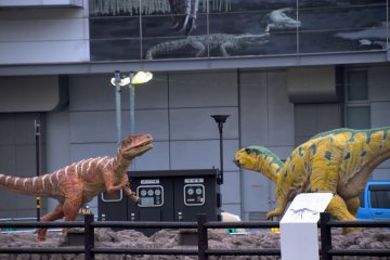 <p>Fukui-raptor (left) and Fukui-saurus (right) fighting over...food? or a girl?!</p>