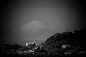Mt. Fuji in B&amp;W viewed from my hotel room window