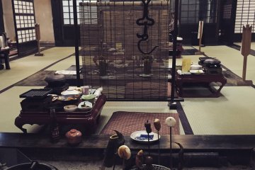 <p>I never had this kind of dinner in Japan; you sit right by the small bonfire, where you grill all sorts of food.b</p>