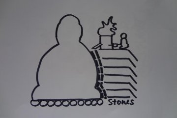 <p>Figure 3. After casting the first level (the base below that is made of stone) they piled soil around and above it so that the next layer could be poured in from above. This process was repeated each time all the way up to the head of Daibutsu</p>