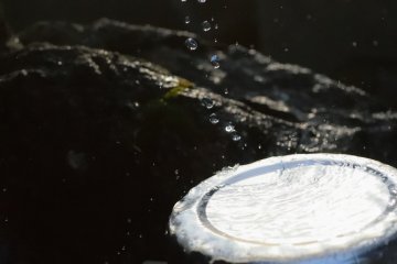 <p>Cleanse your hands first at this purification font</p>
