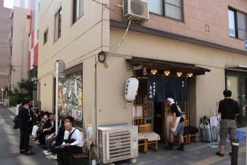 The queue outside Tomita Ramen &ndash; this photo taken at 10:40am on a weekday morning!