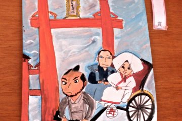 <p>Art from local children on display inside the shrine</p>