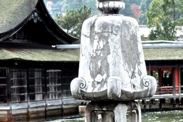<p>Itsukushima Shrine lantern at high tide</p>