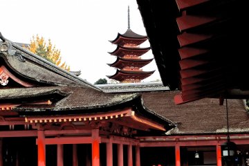 <p>View of the shrine and pagoda at high tide</p>