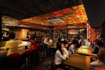 <p>Second floor table and bar seating areas</p>