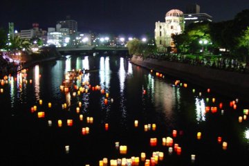<p>Floating lanterns at night</p>