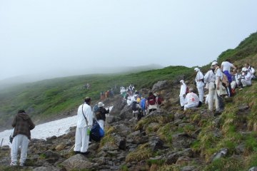 Group of pilgrims on Mount Gassan