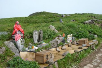 Buddha statues jizo statues on top of Mount Gassan