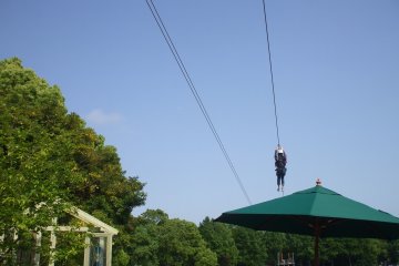 <p>This is the skyshooter, where you zip across a big pond from on top of a decent-sized hill. It is worth the rush!</p>