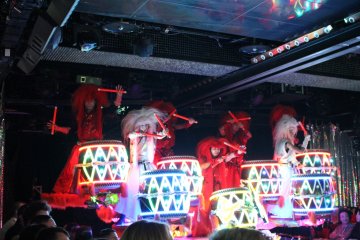 <p>The show starts with some wild haired taiko drummers</p>