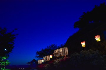 <p>Illuminated park under the twilight sky with Jupiter in center</p>
