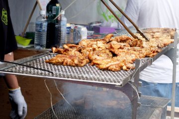 The food is grilled live for you to watch while you wait in line to purchase the delicious looking meat to go with your drink.&nbsp;
