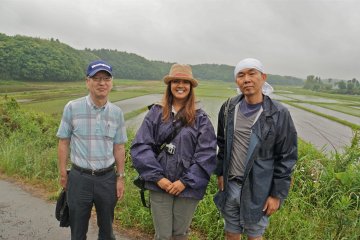 <p>The Rice Planting tour included a scenic drive through the rice fields of Yato Country Hills. Pictured with me are Mr. Takanobu Yoden&nbsp;(left) and participant Keita (right).</p>