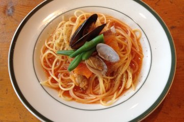<p>Here is the seafood and vegetable pasta in a light tomato sauce.</p>
