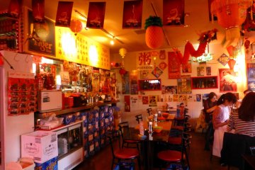 <p>Tiger beer boxes decorate the entire store</p>