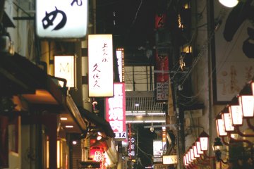 <p>One of the many cozy and traditional side streets off of Shinsaibashi, near Hozenji Temple.</p>