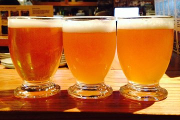 <p>Baird Taproom Harajuku&nbsp;beer flight. Rising Sun Pale Ale, Wabi-Sabi JPA and Numazu Lager.</p>