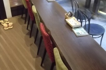 <p>The counter looks out over the foot spa</p>