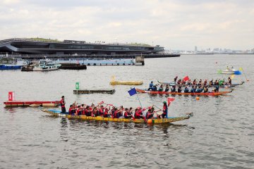 <p>The teams start at the far left of the park and race to the right.</p>