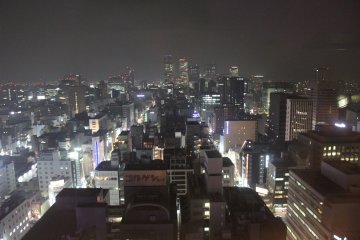<p>Glimmering buildings twinkling at night</p>