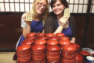 <p>We ate a combined total of 255 bowls of wanko soba, so we definitely earned these commemorative plaques.</p>