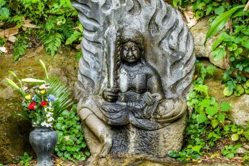 <p>A statue of 'Fudo-Myo'. This scary looking figure is one of the five great Buddhist guardian deities. Interestingly, this temple is one of the few places throughout Japan where this deity is enshrined as the main object of worship</p>