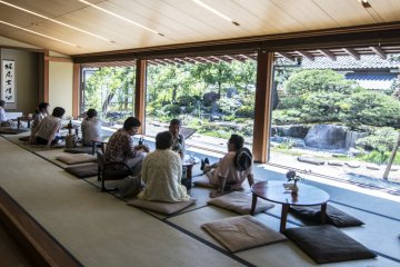 <p>Kiharu Kissa is set within the Matsue History Museum, and here you can relax on tatami, enjoying wagashi and the beautiful stone garden outside.</p>