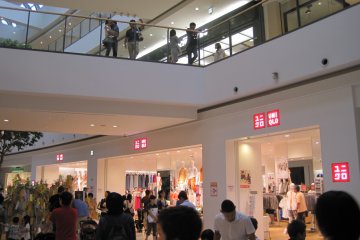 <p>Uniqlo (below) and Tokyu Hands (above), two of LaLaport Yokohama's main attractions</p>