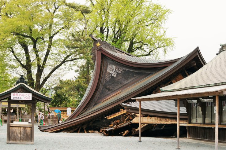 Earthquake damage to a temple in Japan