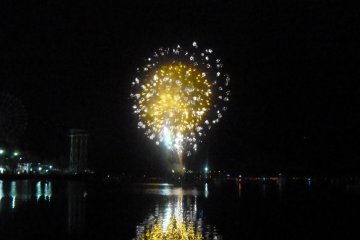 Fireworks reflected in the water