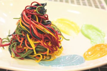 'Colourful Rainbow Pasta' with different sauces