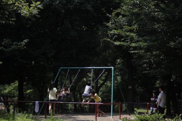 <p>Children have fun on the swings.&nbsp;</p>