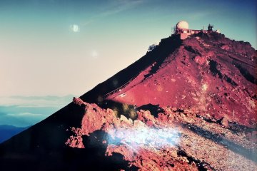 <p>This photograph at the museum shows the radar dome on Mount Fuji's summit</p>